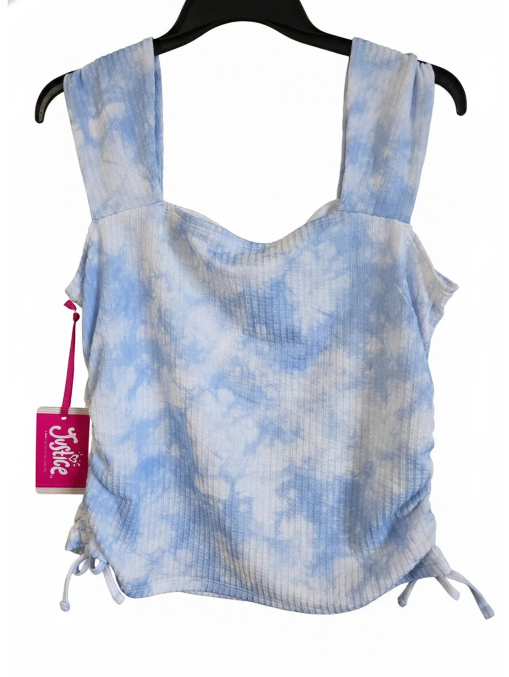 Justice XL Plus Blue Tie-Dye Cap Sleeve Top with Cinch Side
